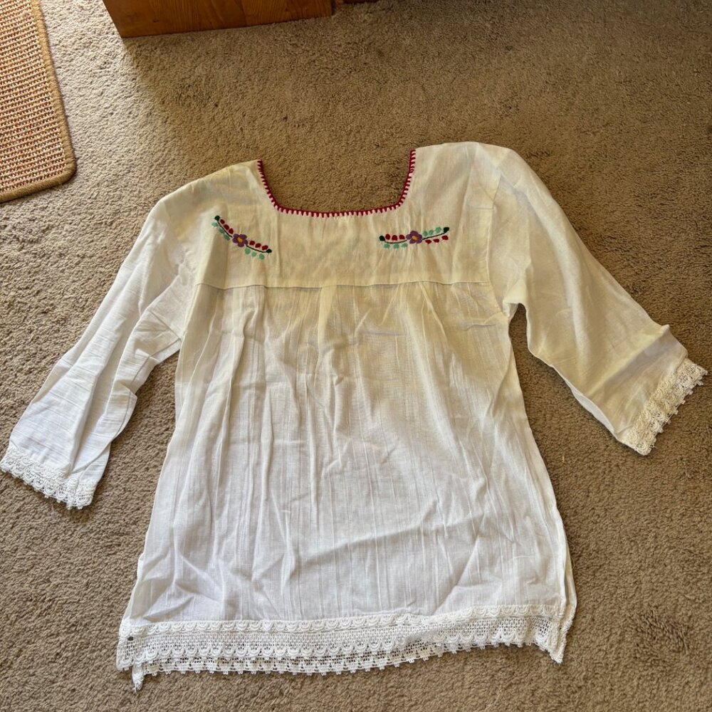 Mexican Embroidered Boho Top M - Picture 3 of 4